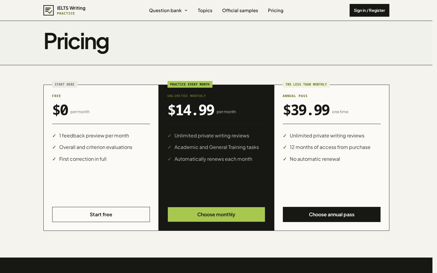 IELTS Writing Practice Pricing