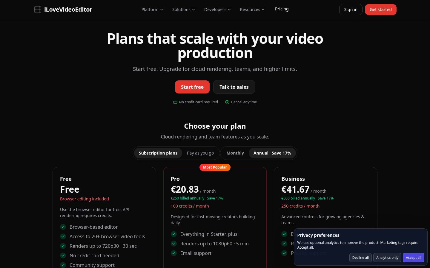 iLoveVideoEditor Pricing