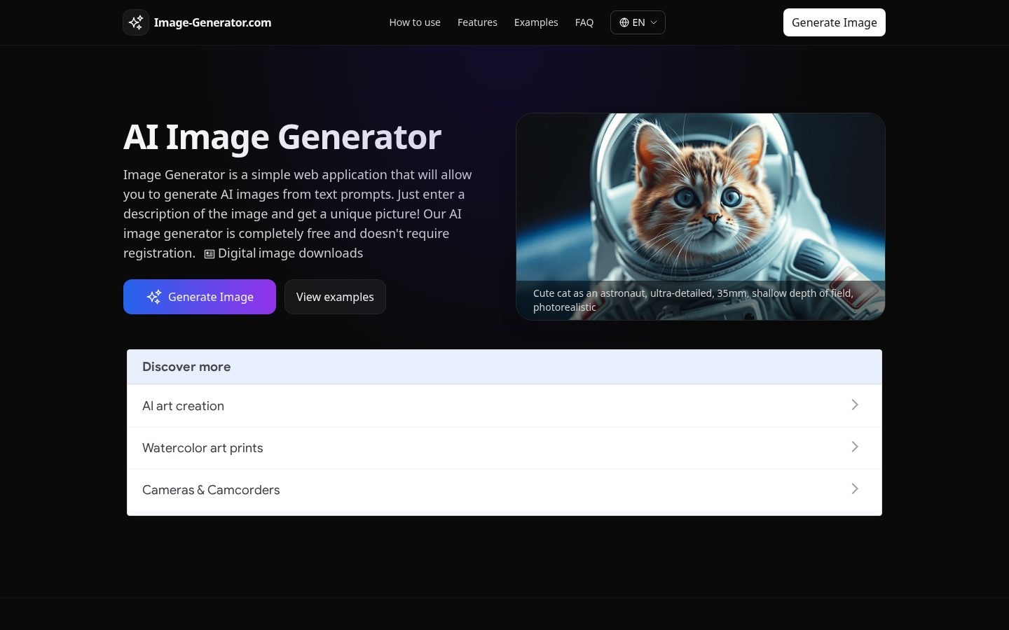Image AI Generator Homepage