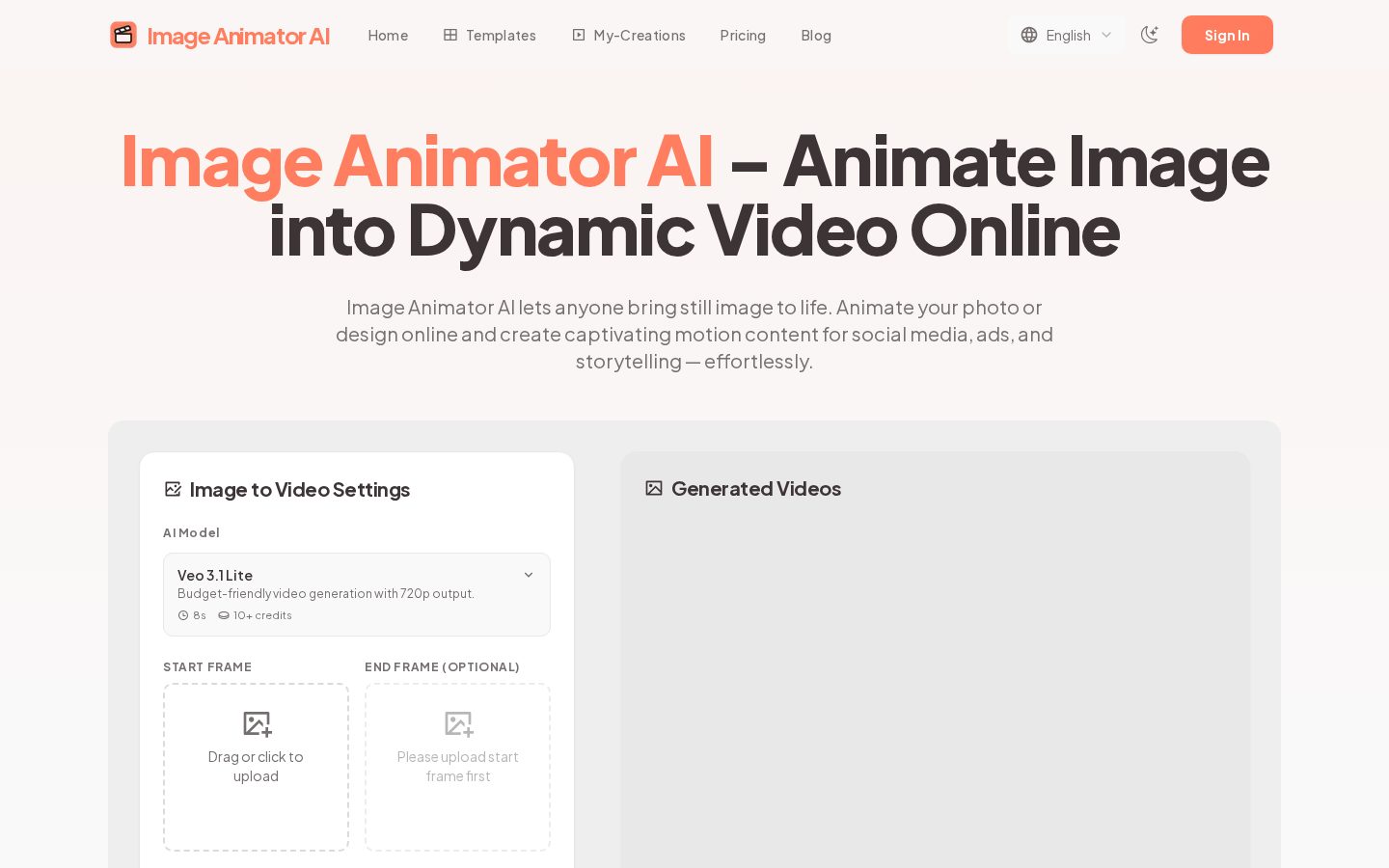 Image Animator AI Homepage