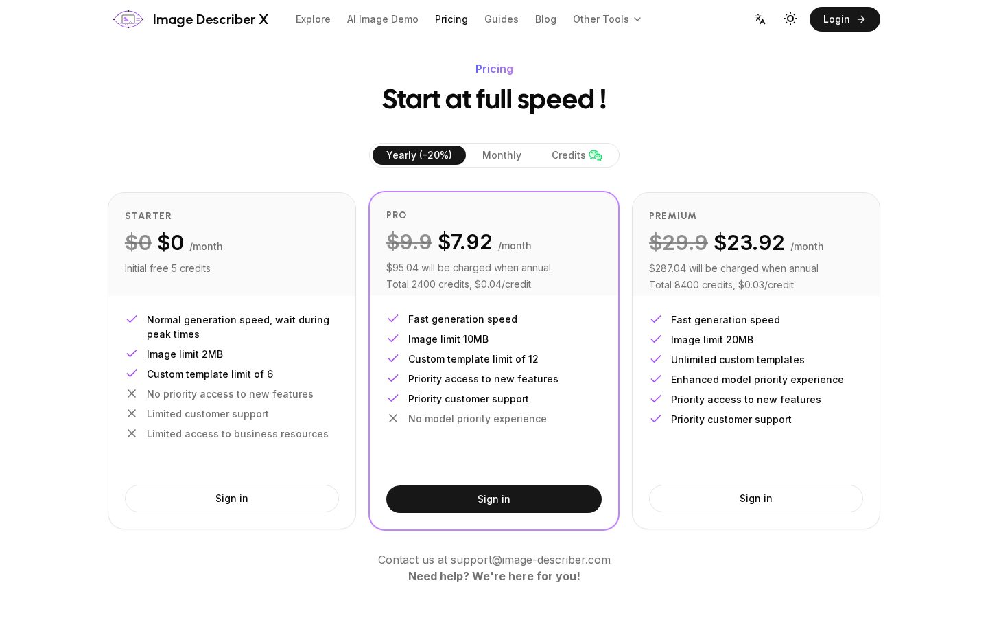 Image Describer X Pricing
