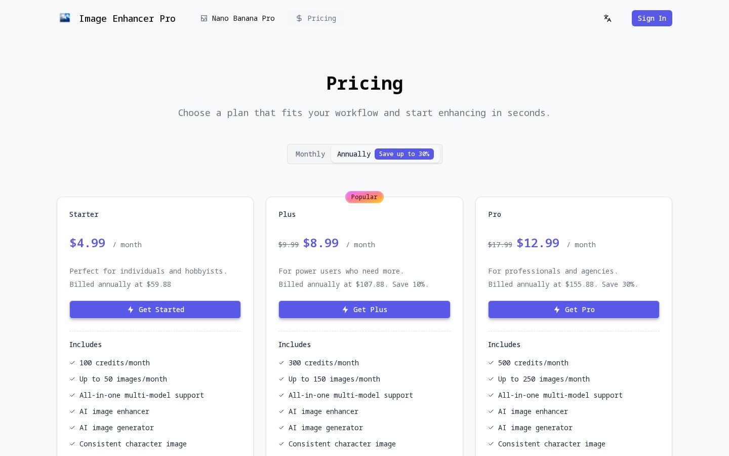 Image Enhancer Pro Pricing