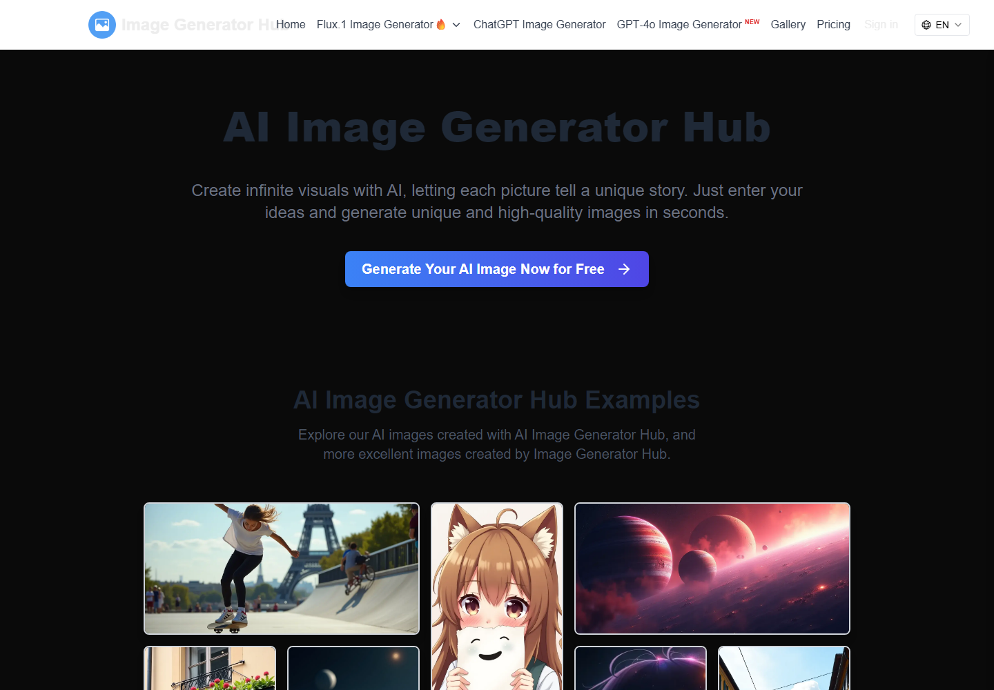 Image Generator Hub homepage