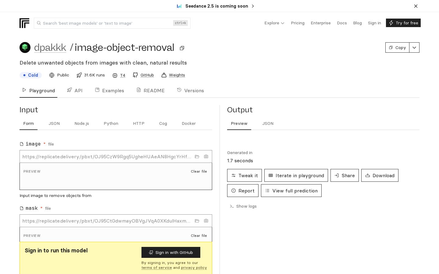 Image Object Removal API Homepage