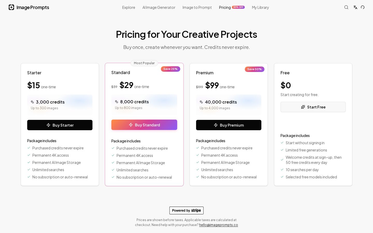 Image Prompts Pricing
