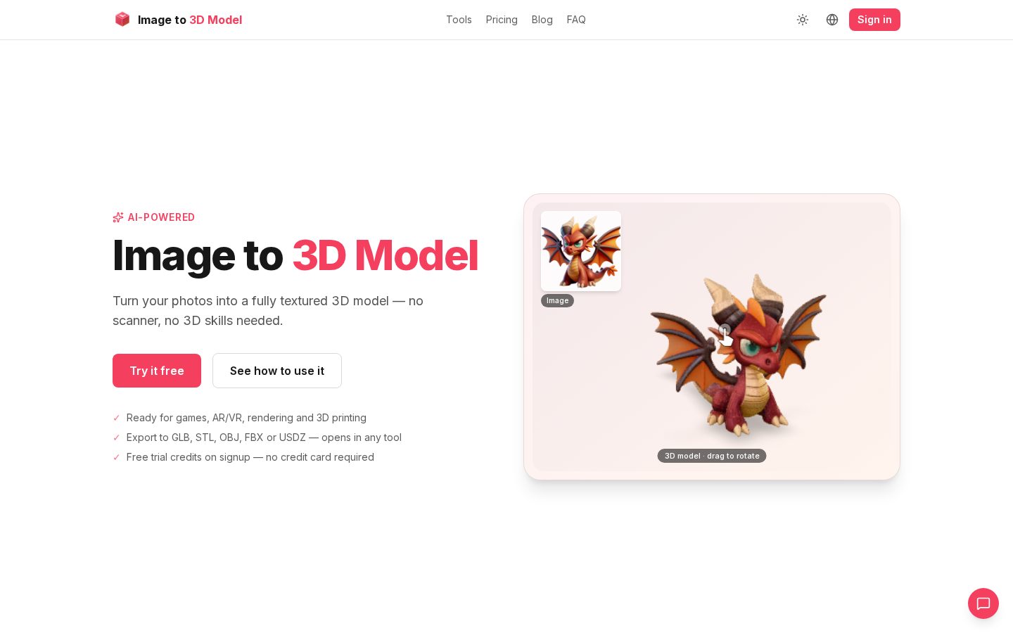Image to 3D Model Homepage