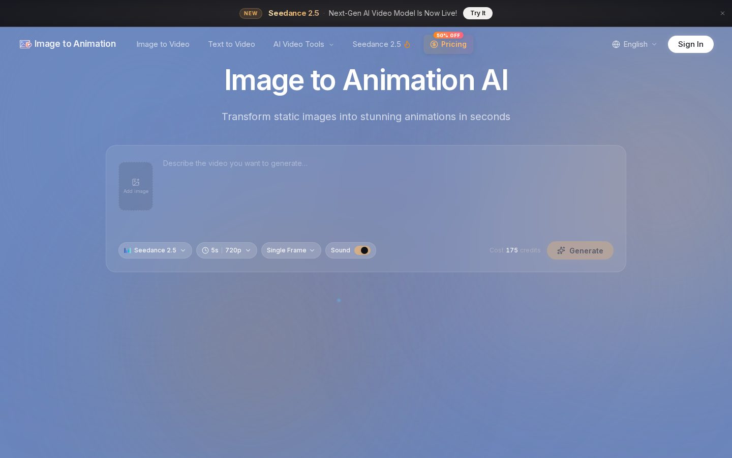 Image to Animation Homepage