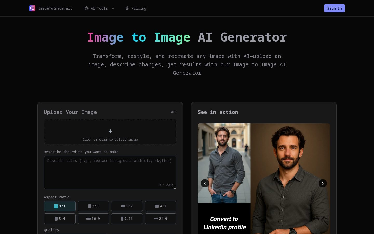 Image to Image AI Generator Homepage