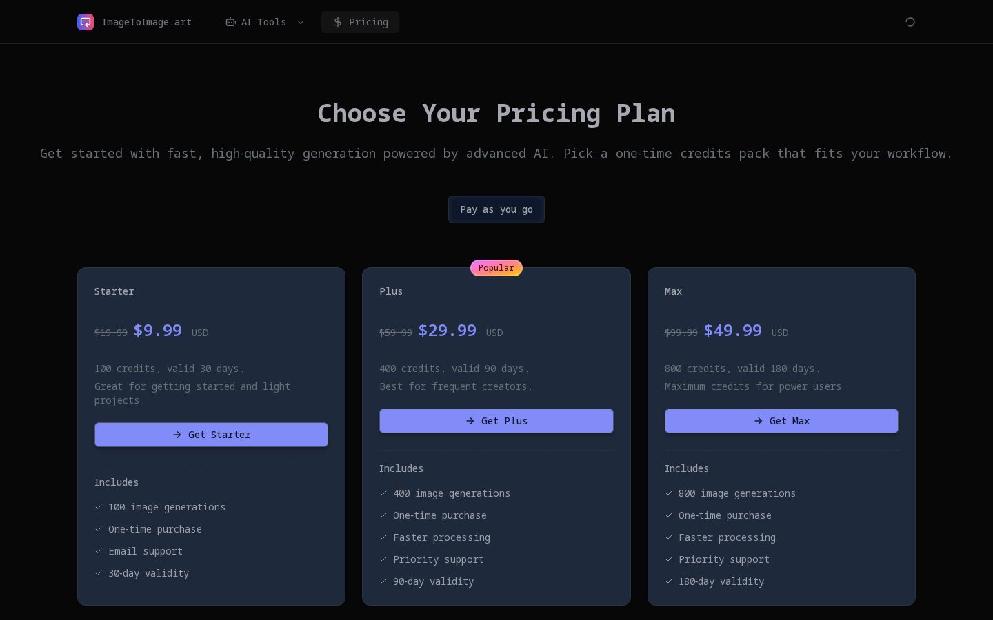 Image to Image AI Generator Pricing