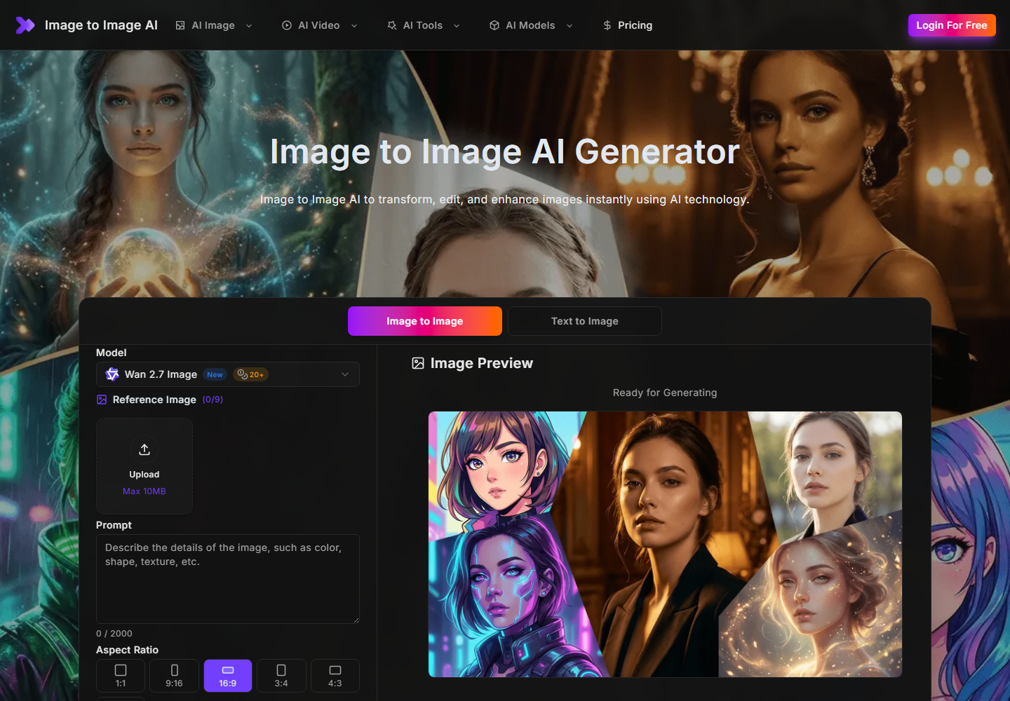 Image to Image AI homepage