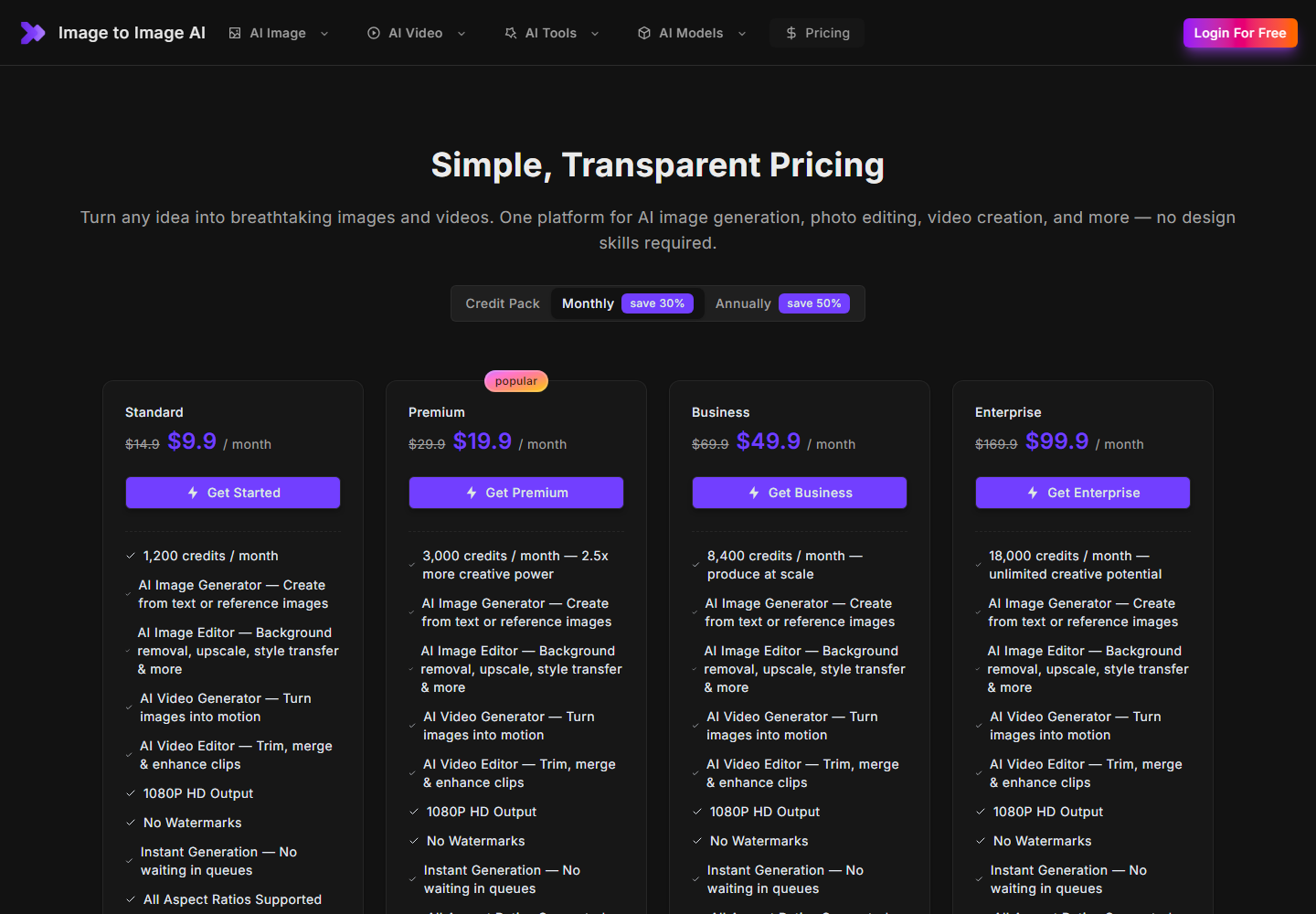Image to Image AI pricing