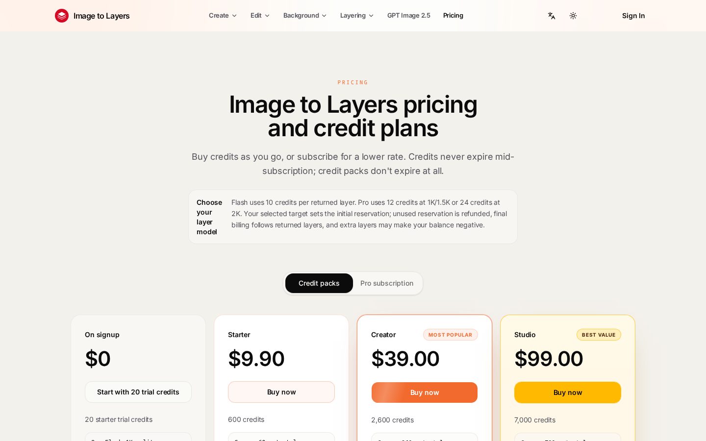Image to Layers AI Pricing