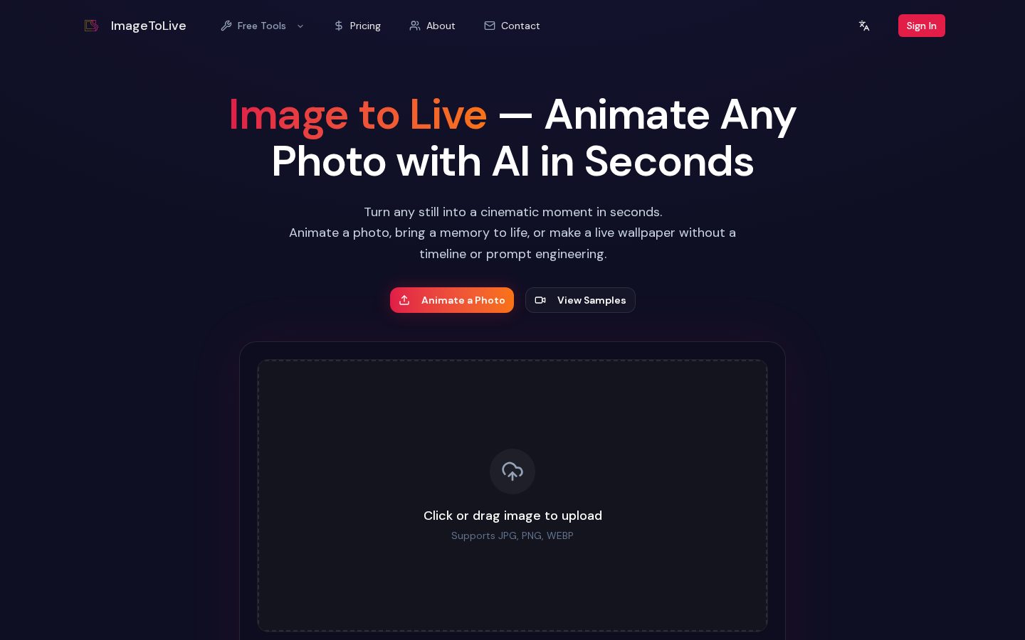 Image to Live — AI Photo Animator Homepage