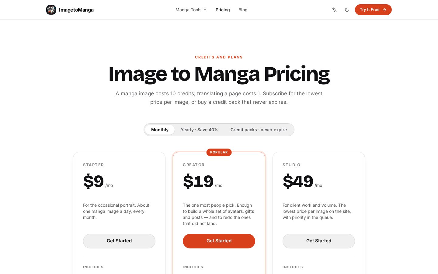 Image to Manga Pricing