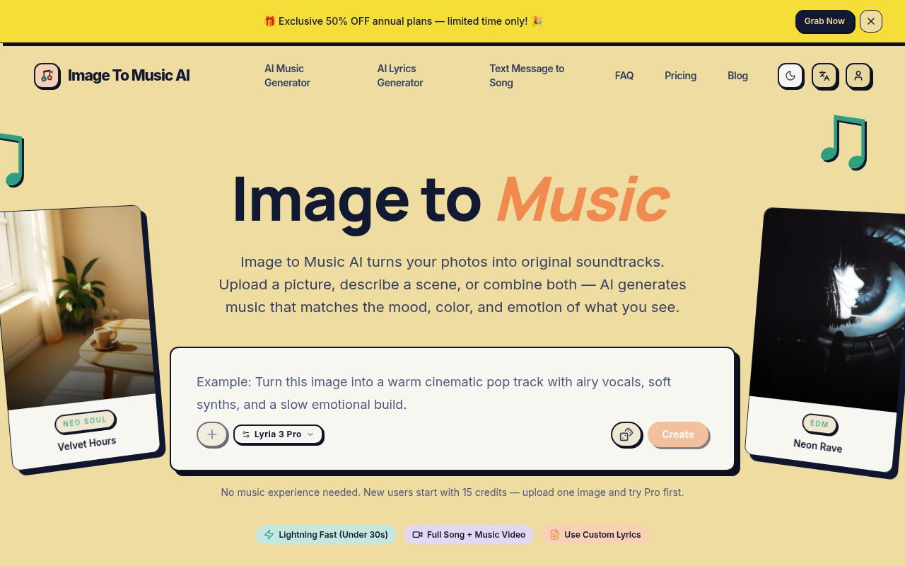 Image to Music AI Homepage