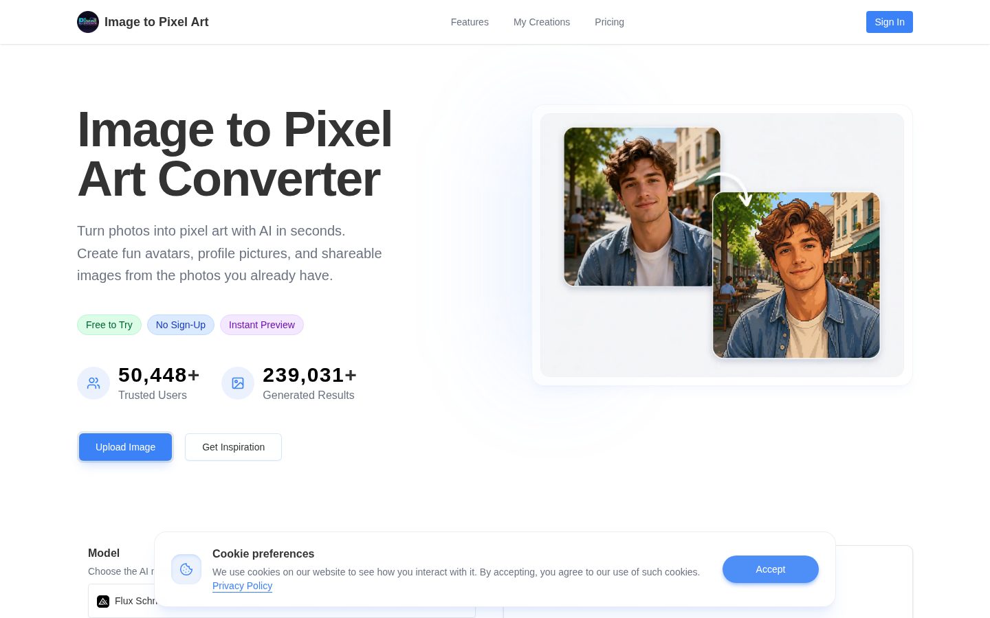 Image to Pixel Art Homepage