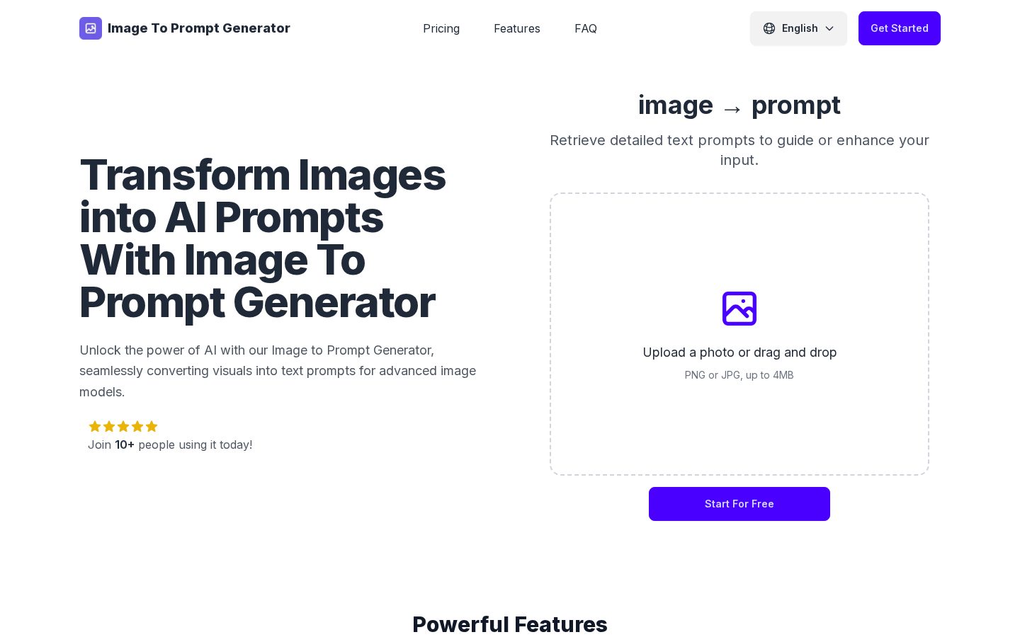 Image to Prompt Generator Homepage