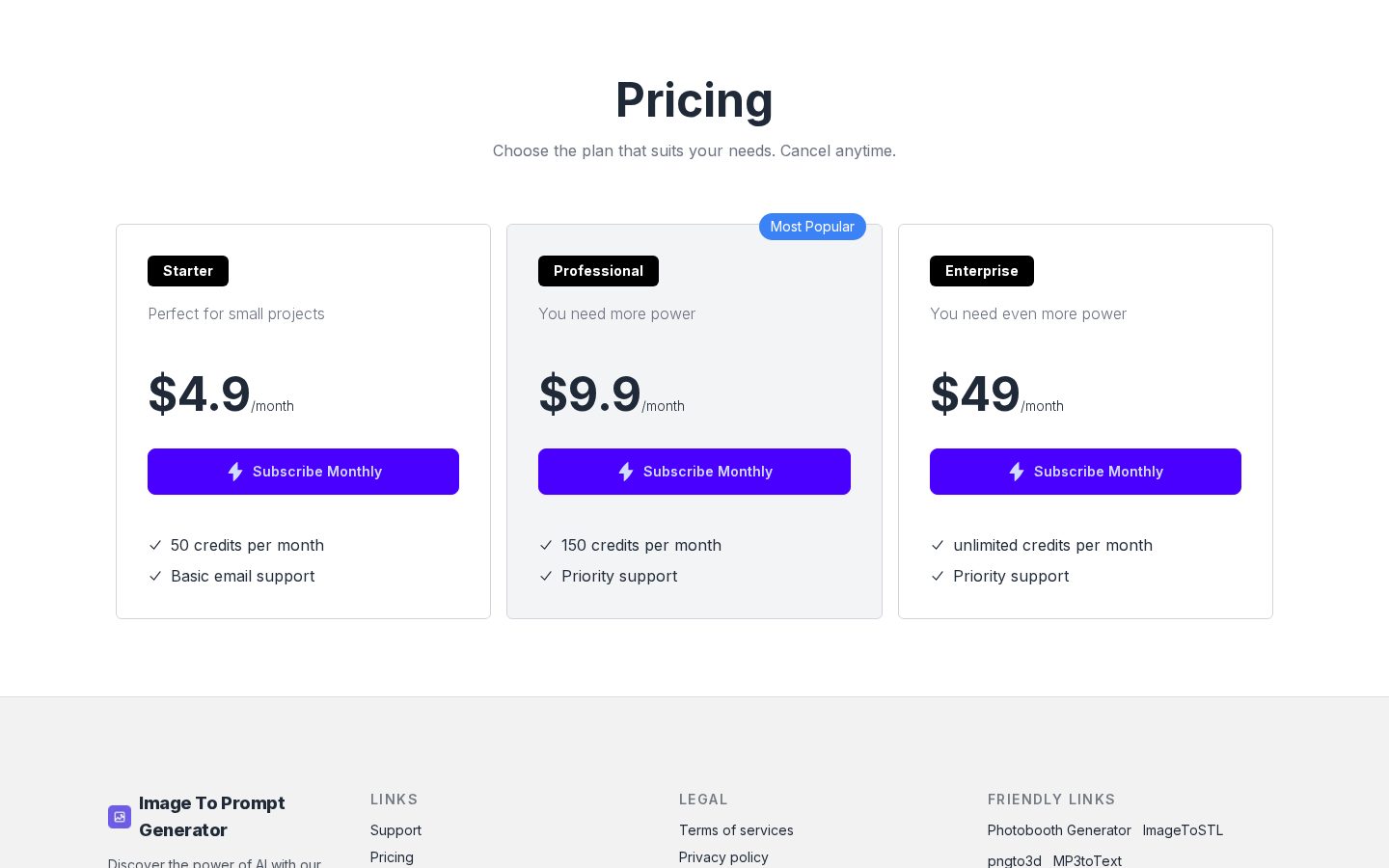 Image to Prompt Generator Pricing