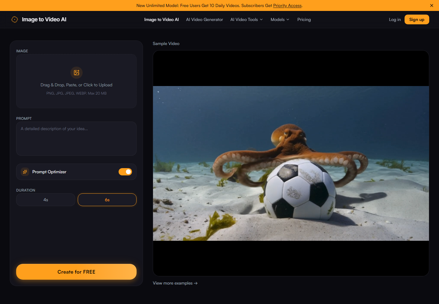 Image to Video AI homepage