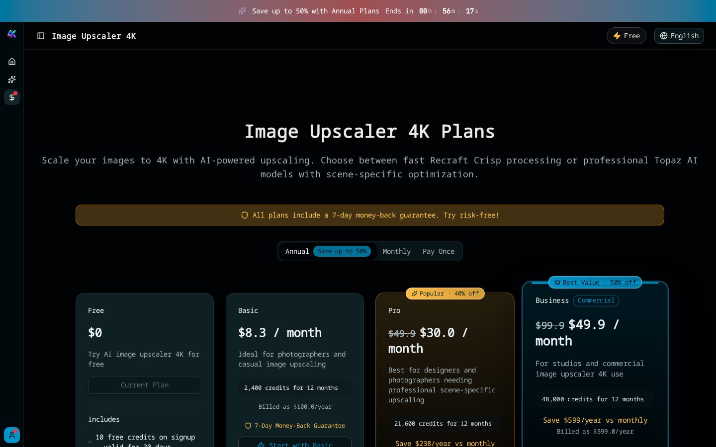 Image Upscaler 4K Pricing
