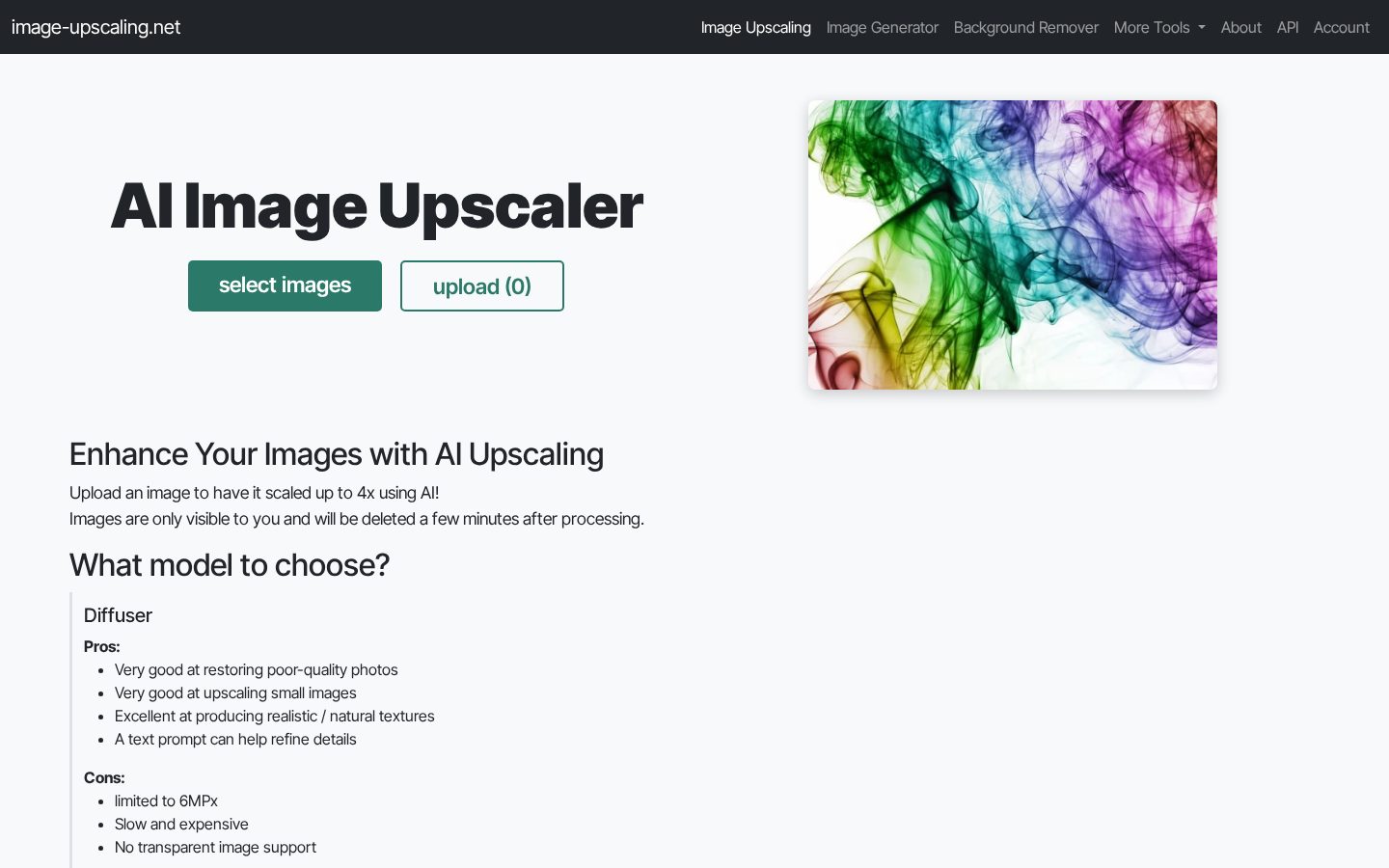 image-upscaling.net Homepage