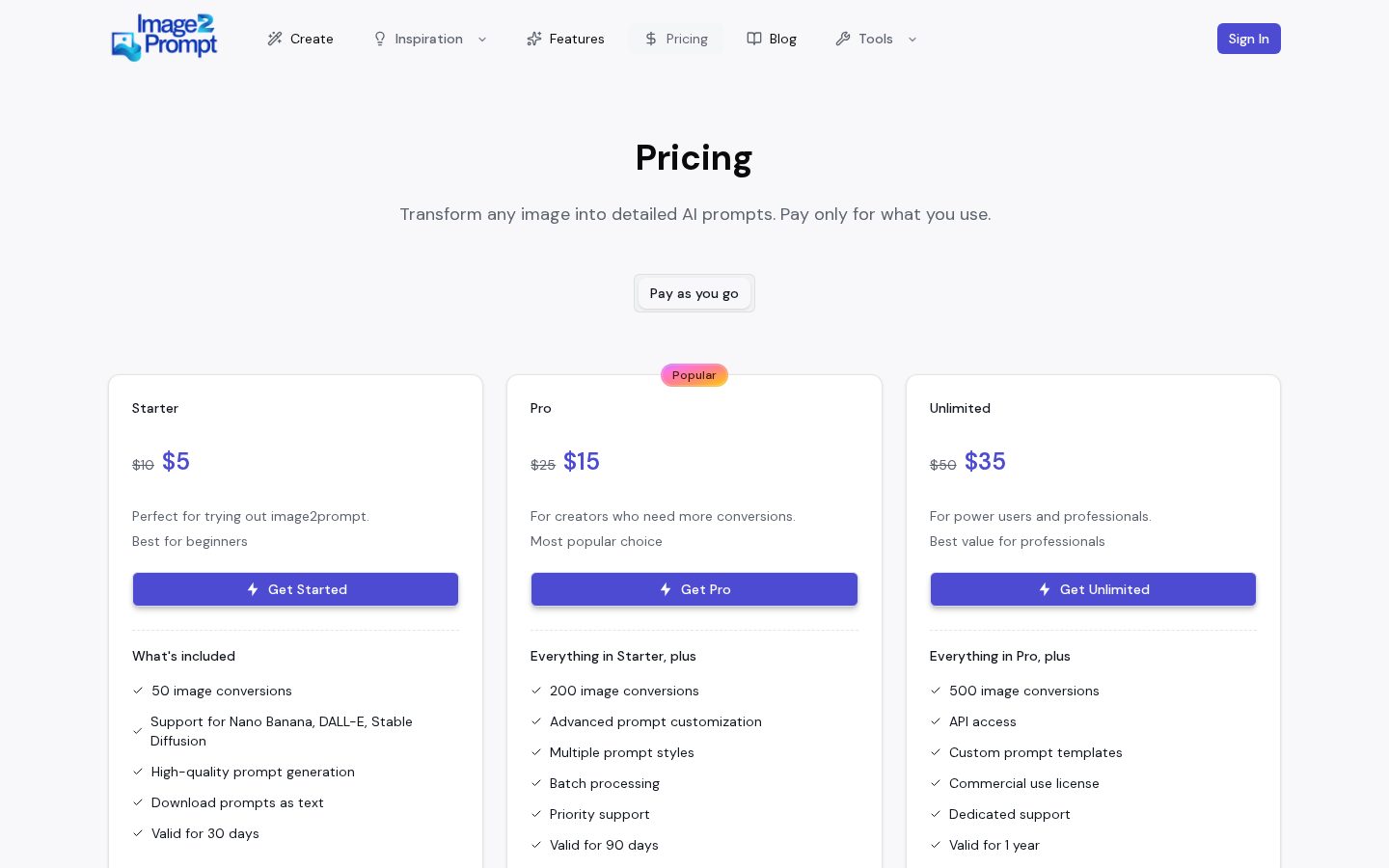 image2prompt Pricing