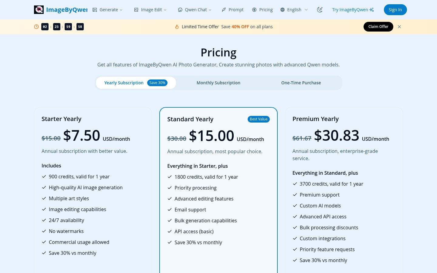 imagebyqwen Pricing