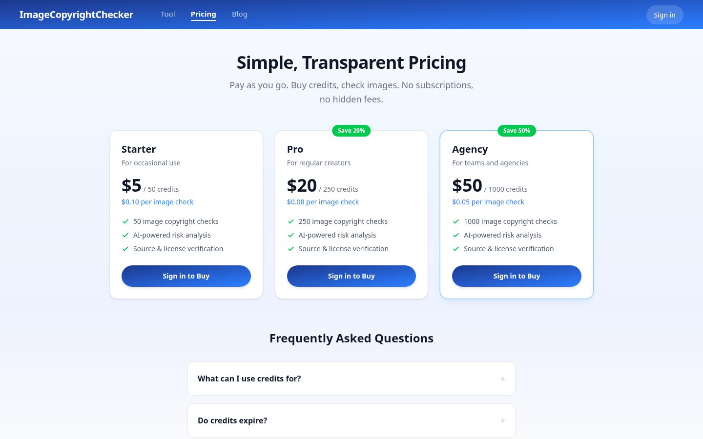ImageCopyrightChecker Pricing