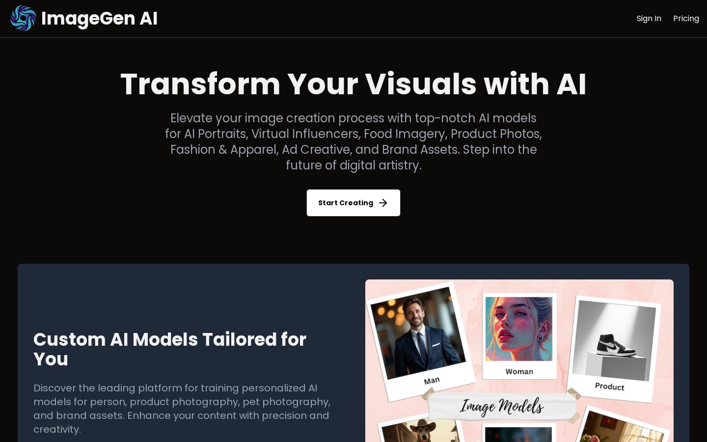 ImageGen AI Homepage
