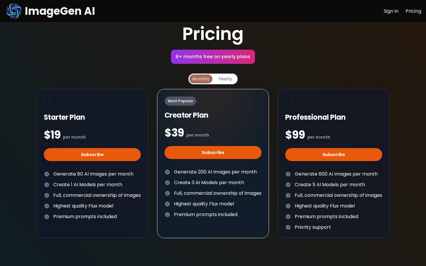 ImageGen AI Pricing