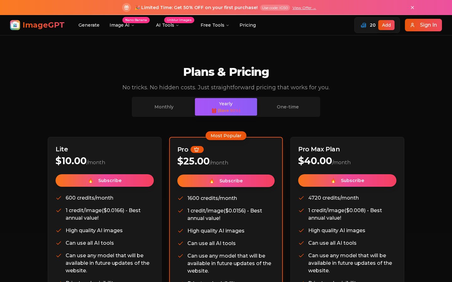 ImageGPT Pricing