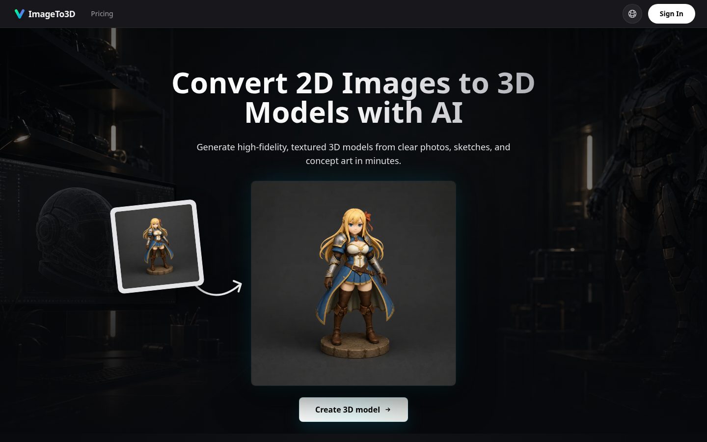 ImageTo3D Homepage