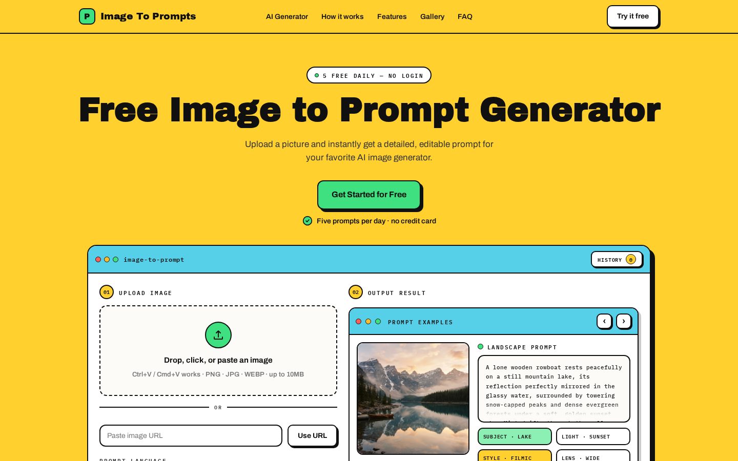 Imagetoprompts Homepage