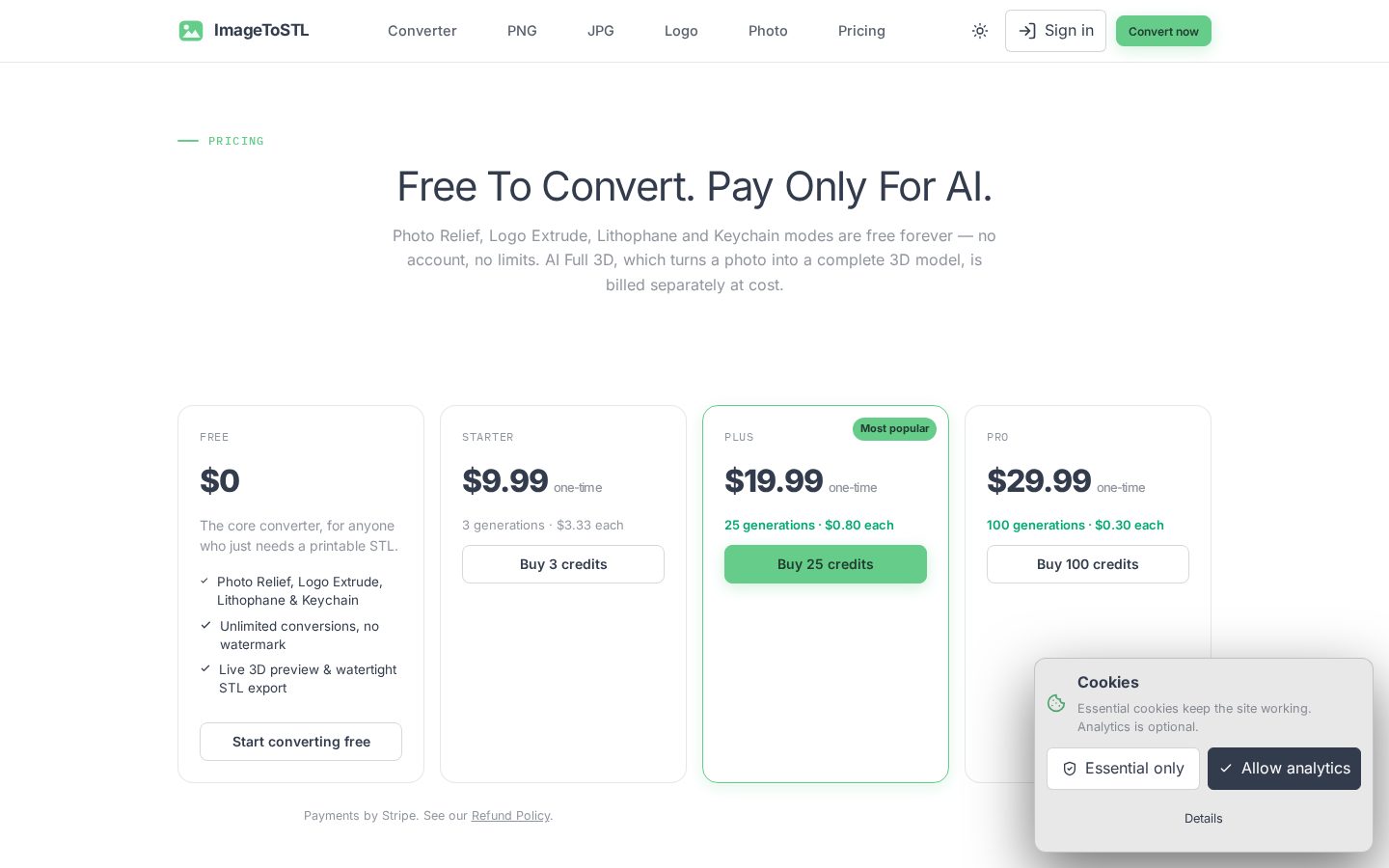 ImageToSTL.online Pricing