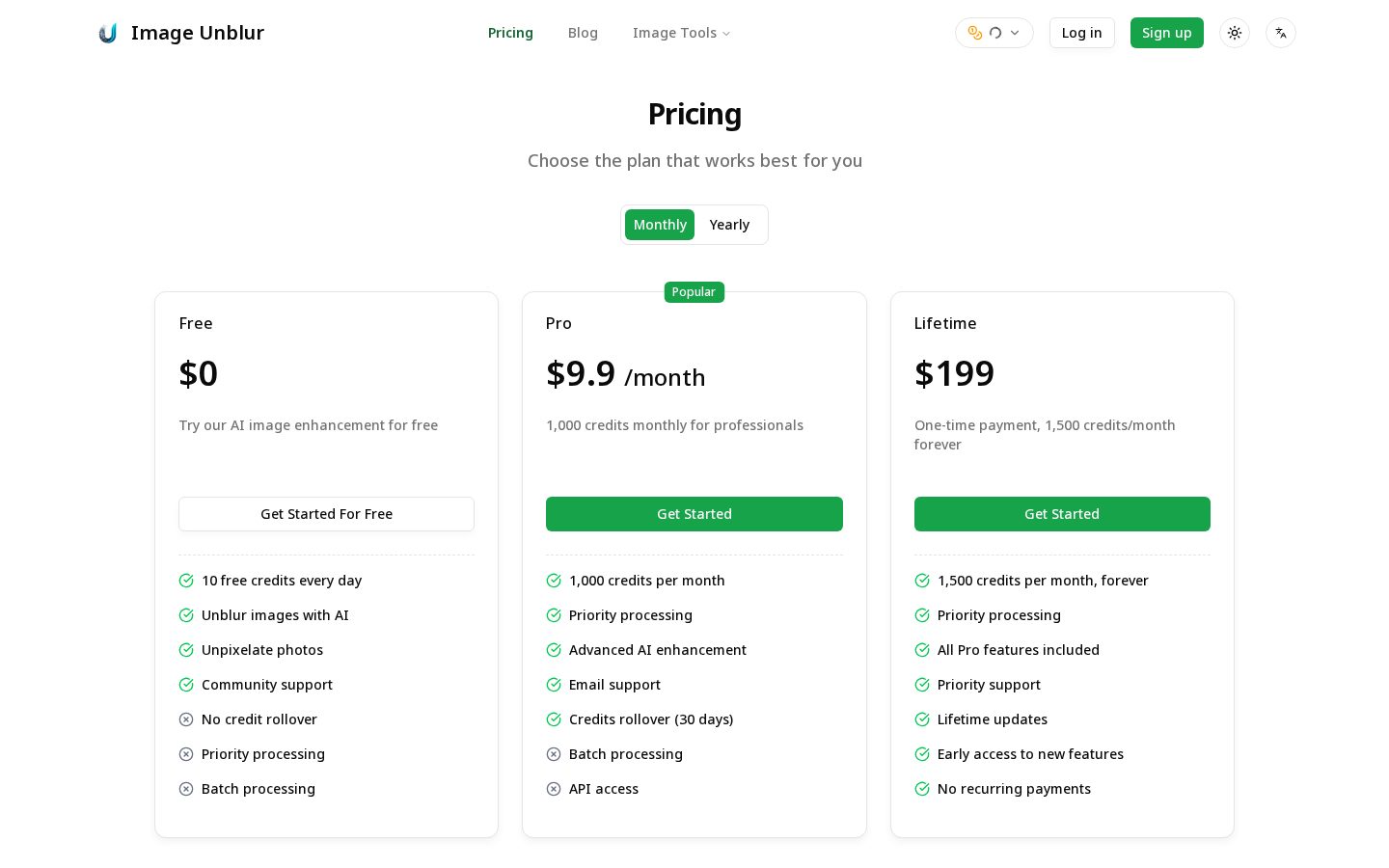 ImageUnblur Pricing