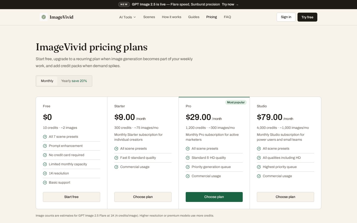 ImageVivid Pricing
