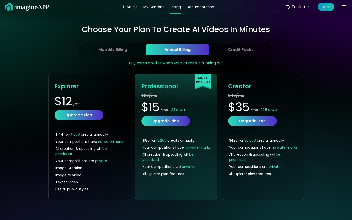 ImagineAPP Pricing