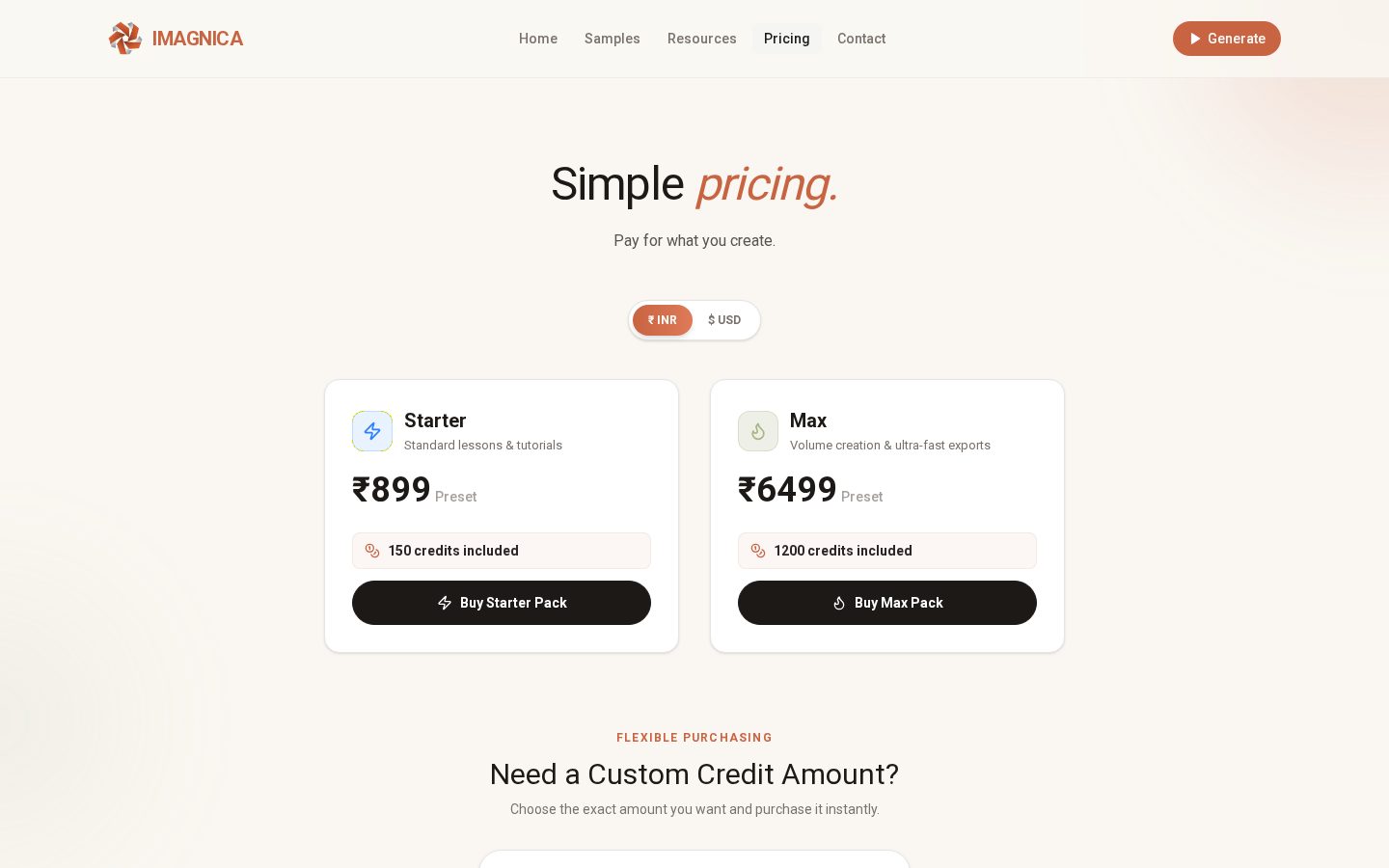 Imagnica AI Pricing