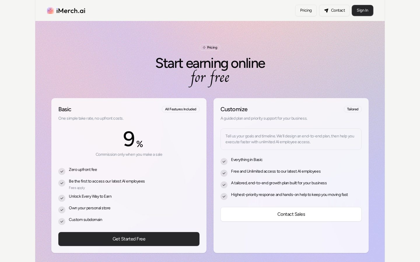 iMerch.ai Pricing