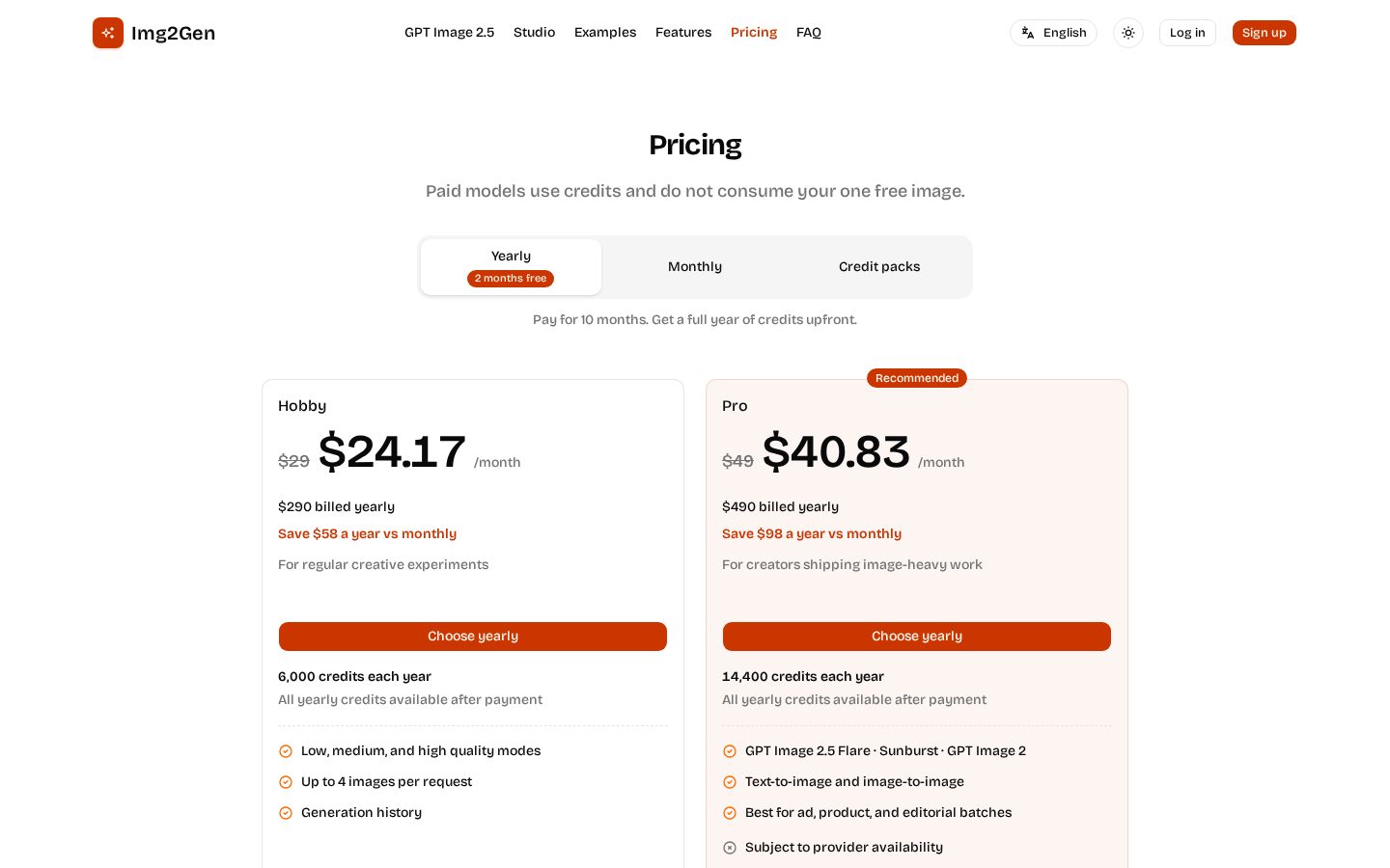 Img2Gen Pricing