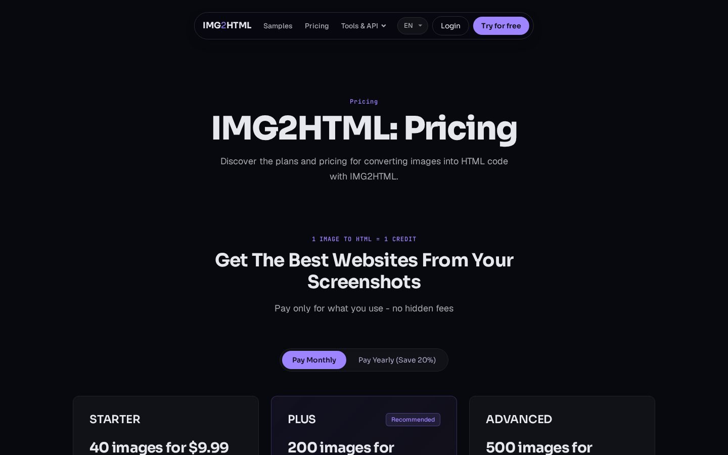 IMG2HTML Pricing