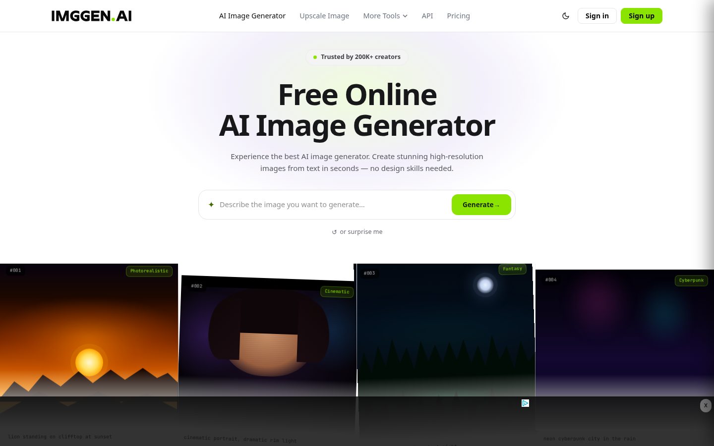 ImgGen AI Homepage