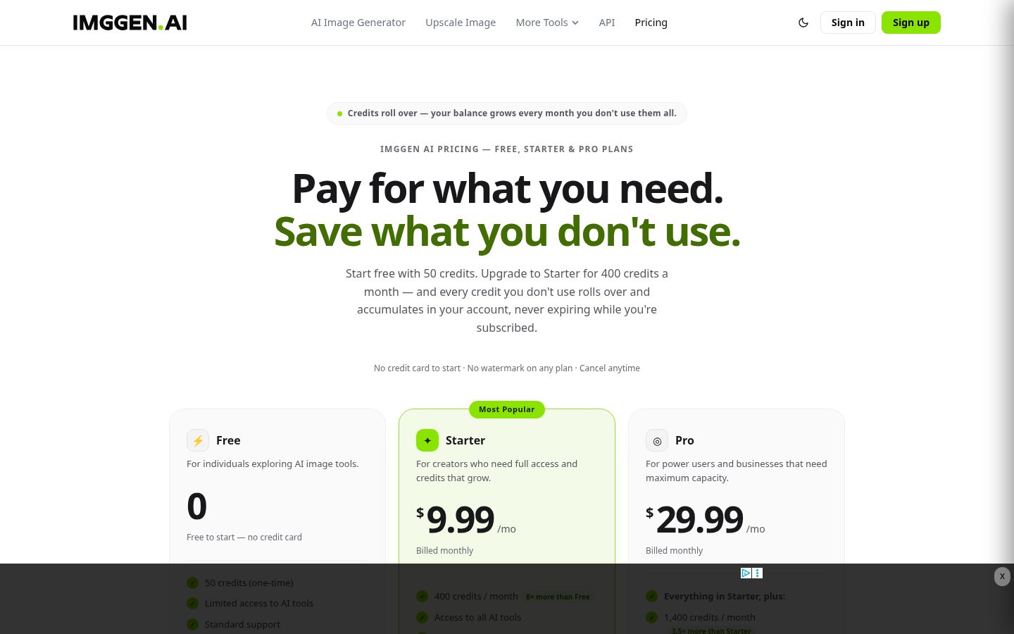 ImgGen AI Pricing