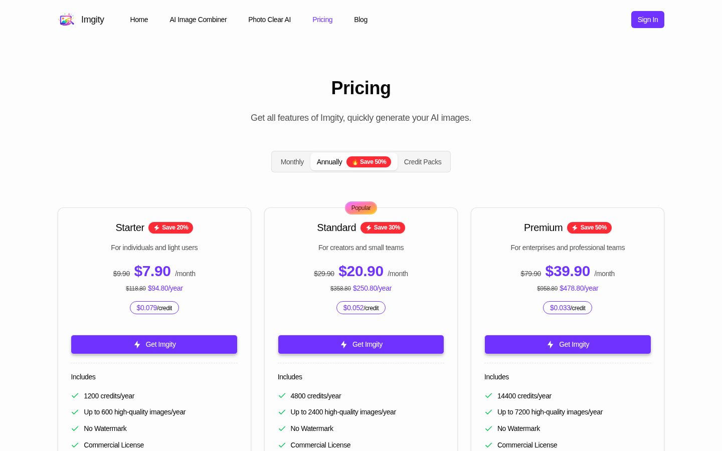 Imgity Pricing