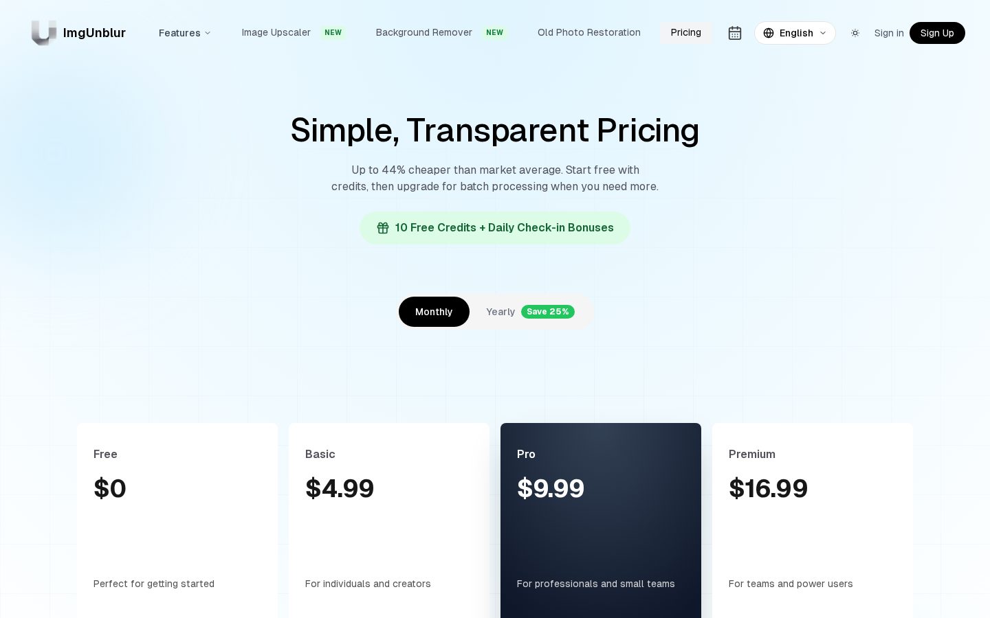 ImgUnblur Pricing