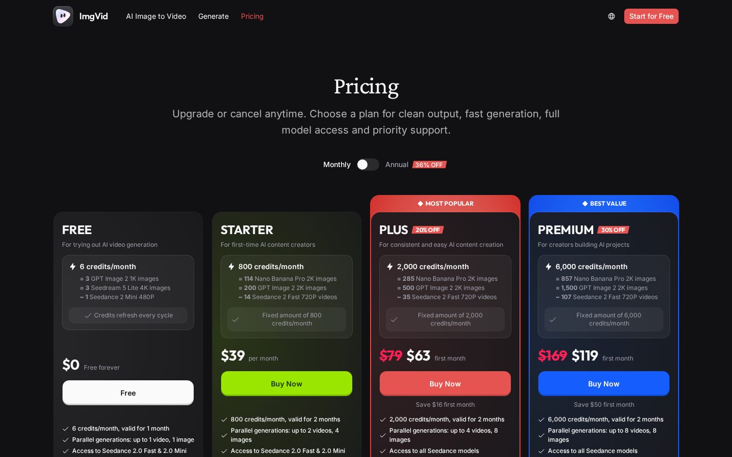 ImgVid AI Pricing