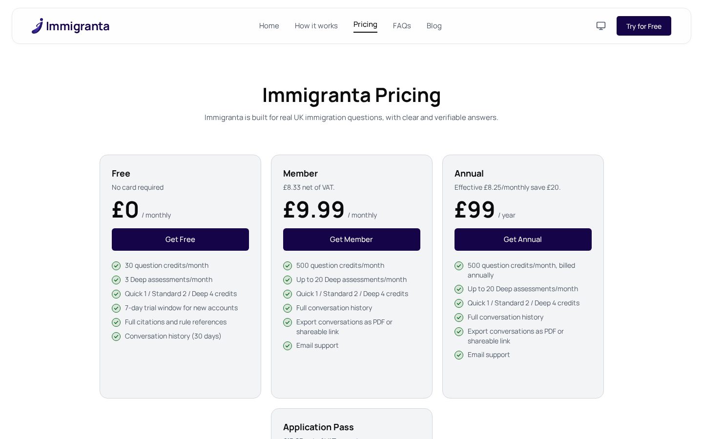 Immigranta Pricing
