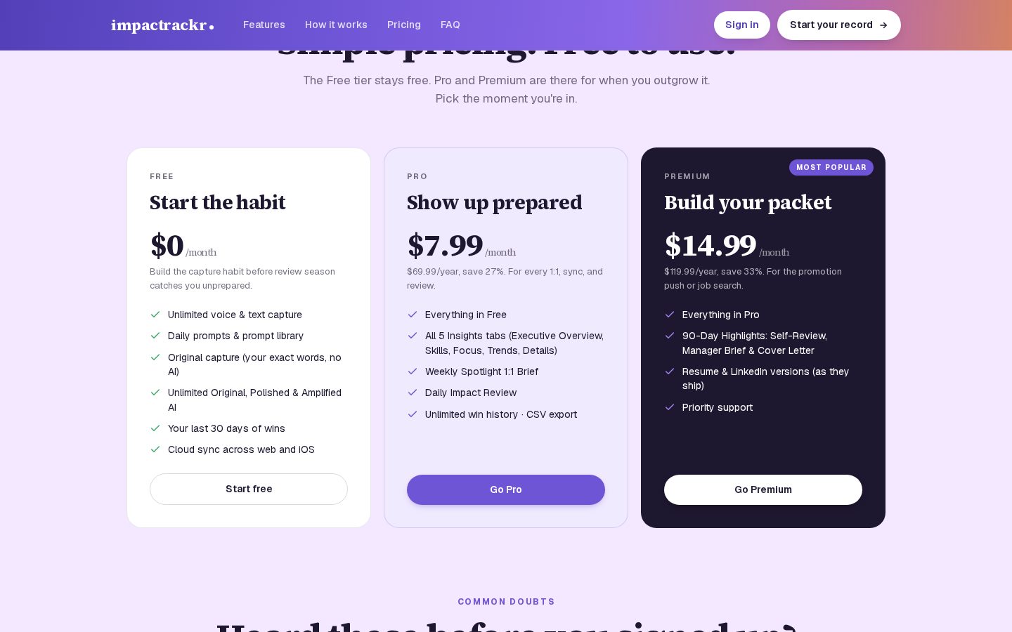 impactrackr Pricing