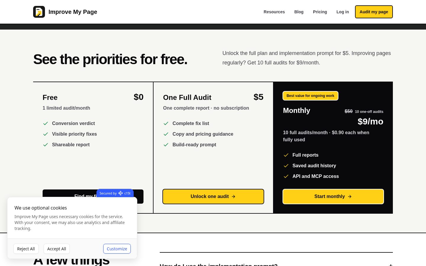 Improve My Page Pricing