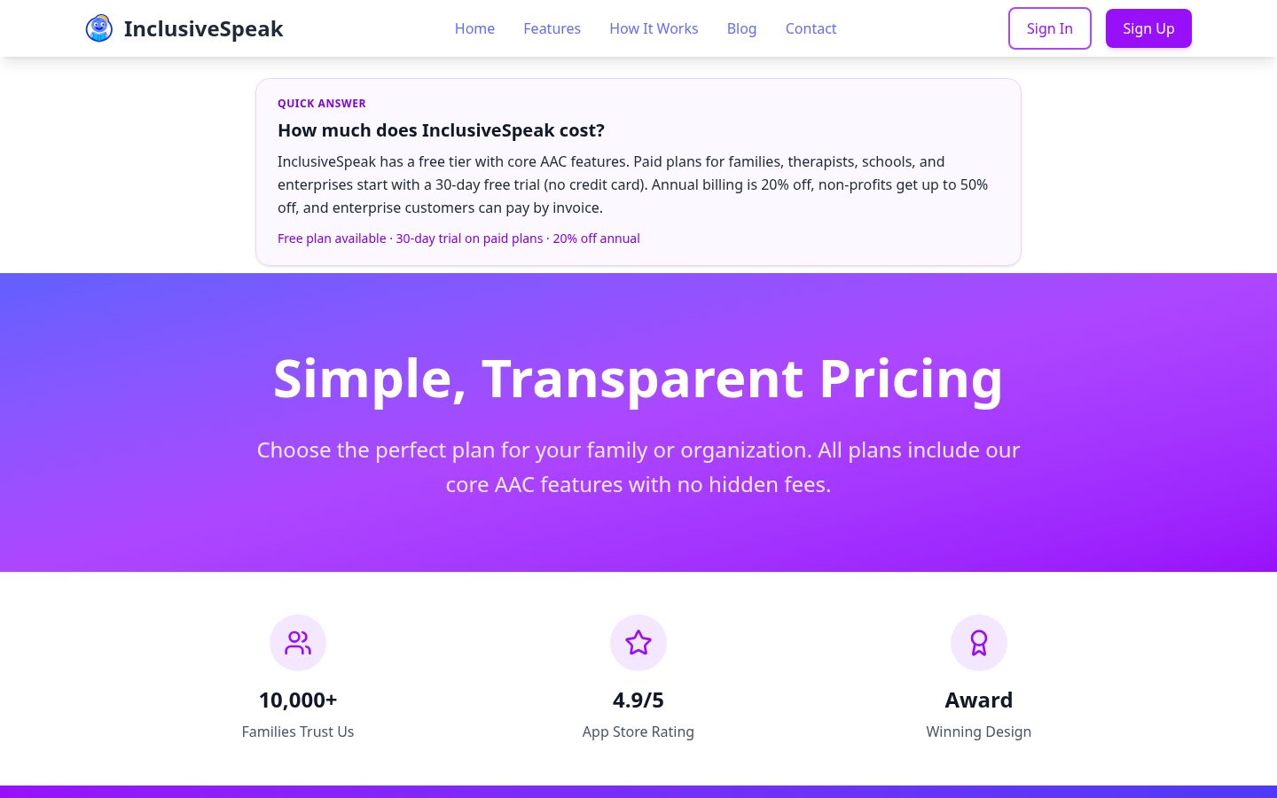 InclusiveSpeak Pricing